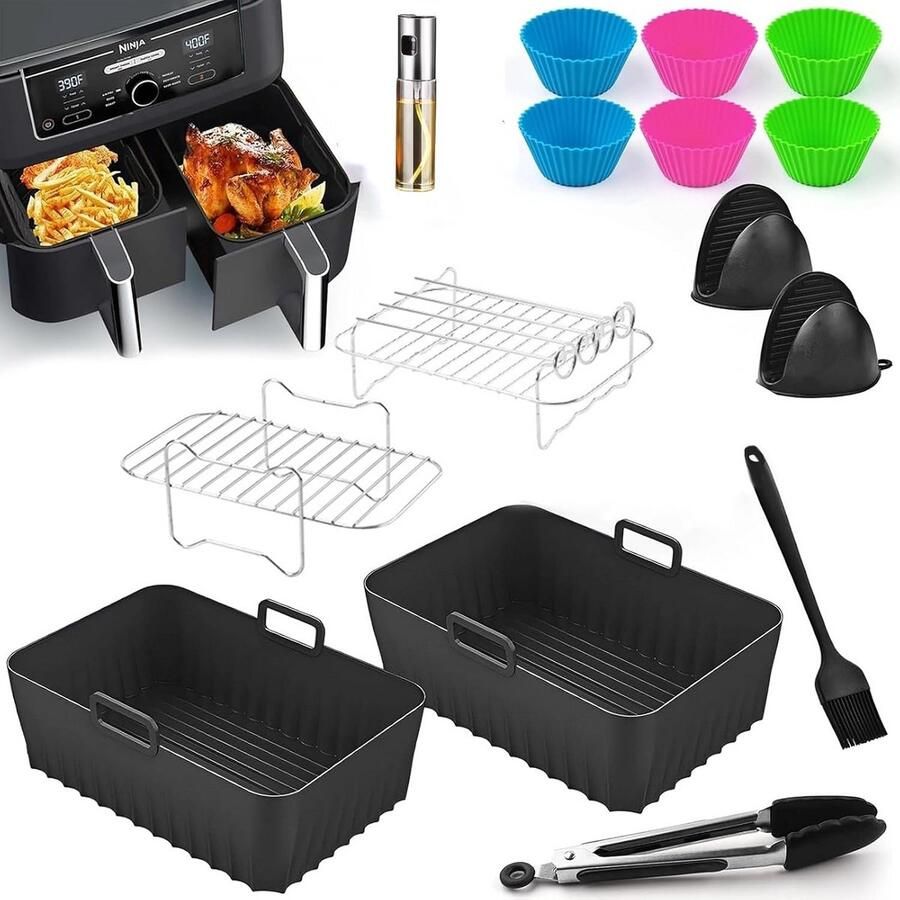 Heteluchtfriteuse Accessoires Airfryer Set Gerechten Maken 21-Delig Inclusief Bakvormen 7.6-9.5 Liter Zwart