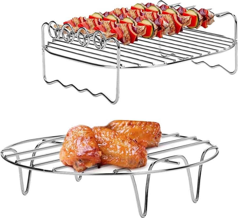 Heteluchtfriteuse Accessoires Airfryer Set Gezond Koken Dubbellaags Rek 7 inch Zilver