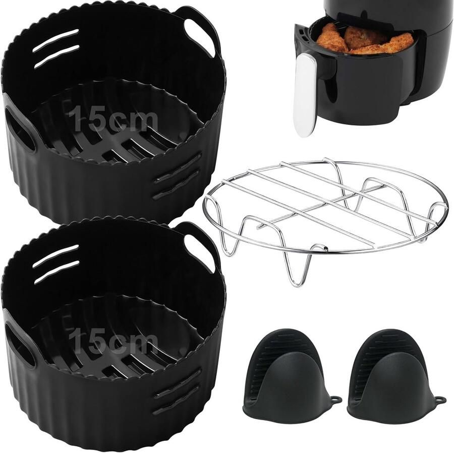 Heteluchtfriteuse Accessoires Airfryer Set Lekker Koken Vaatwasserbestendig 4 Delig Zilver