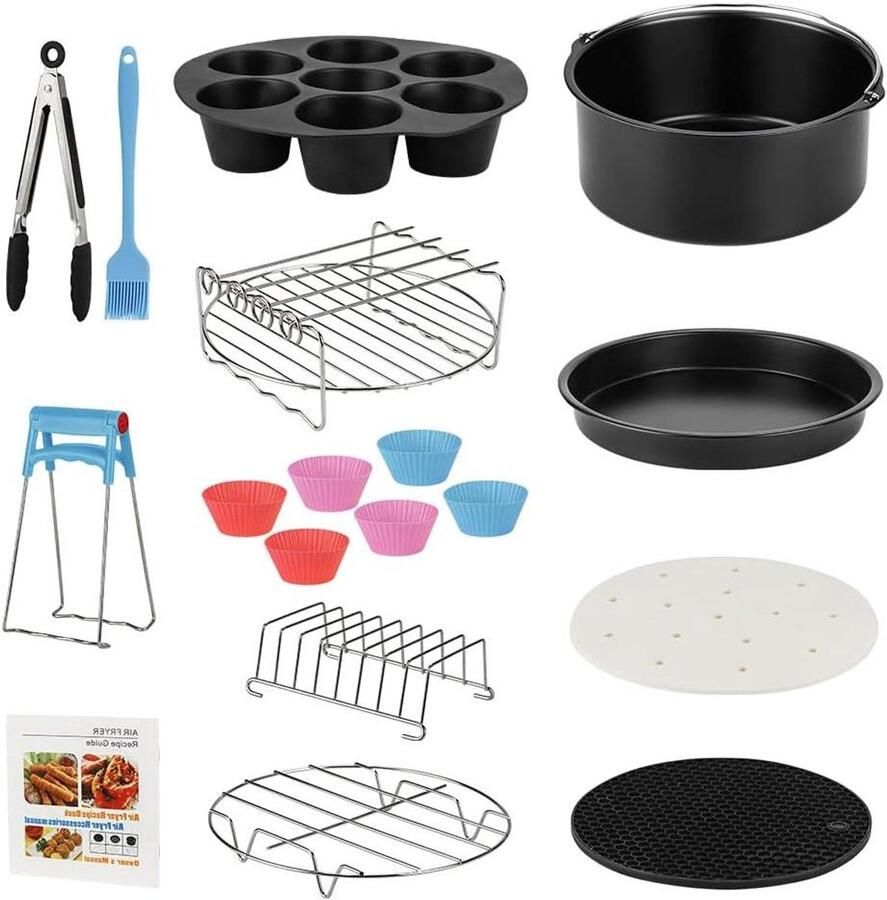Heteluchtfriteuse Accessoires Airfryer Set Lekkere Gerechten Maken 13 Delig Compleet 20 cm Diameter Zwart