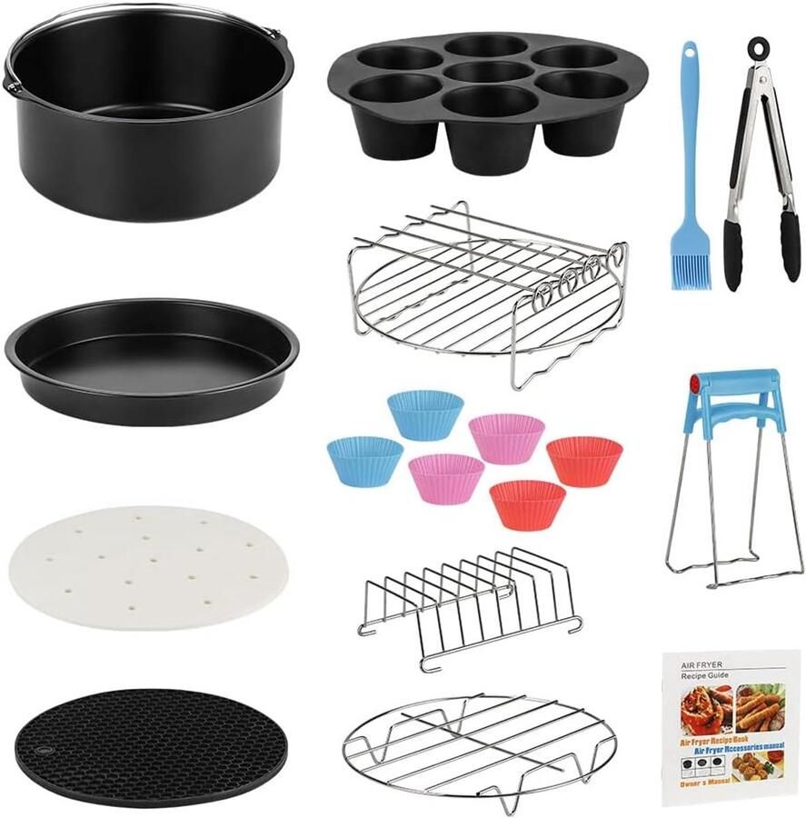 Heteluchtfriteuse Accessoires Airfryer Set Lekkere Gerechten Maken 13 Delige Kit 3.8-5.5 Liter Zwart