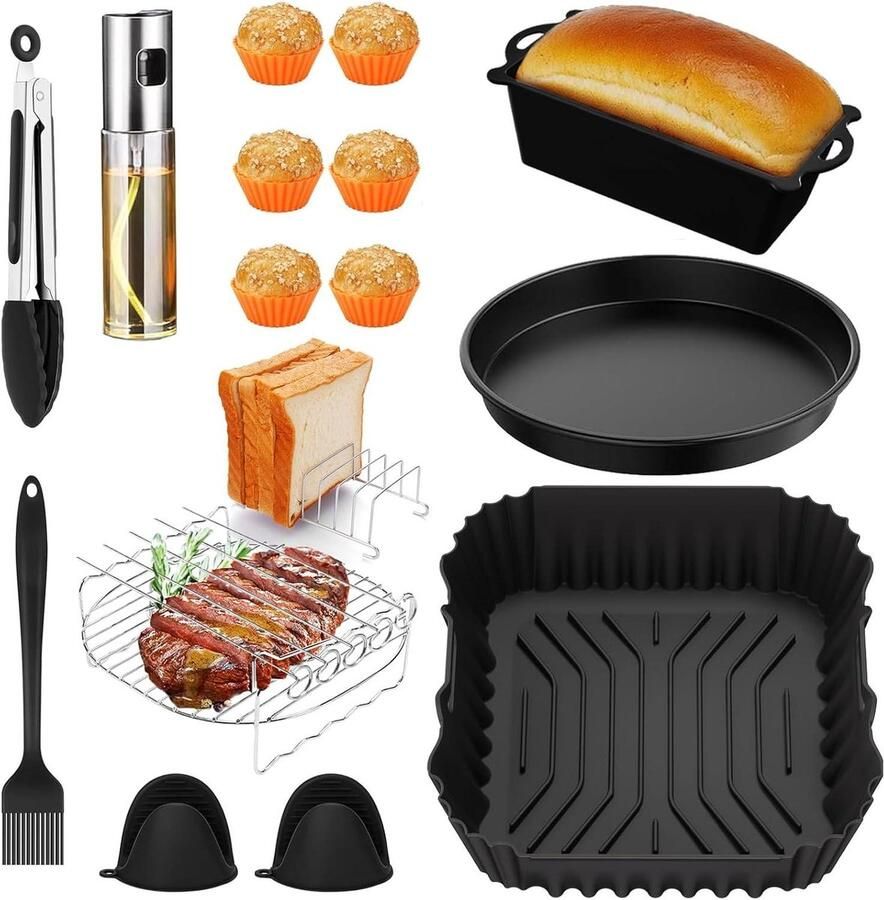 Heteluchtfriteuse Accessoires Airfryer Set Veelzijdig Koken 20 Delig 6.2L Compatibel Grijs