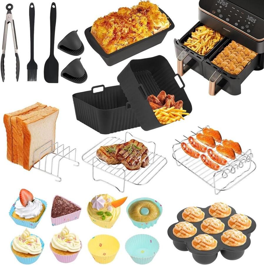 Heteluchtfriteuse Accessoires Airfryer Bakvormen Lekker Koken 20-delige Set 85 Liter Zwart