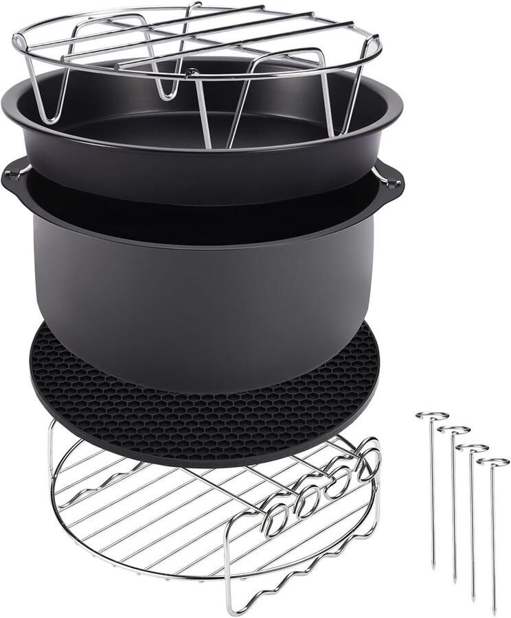 Heteluchtfriteuse Accessoires Bakset Keuken Gezond Koken 9 Delige Set 20x20x10 cm Zwart