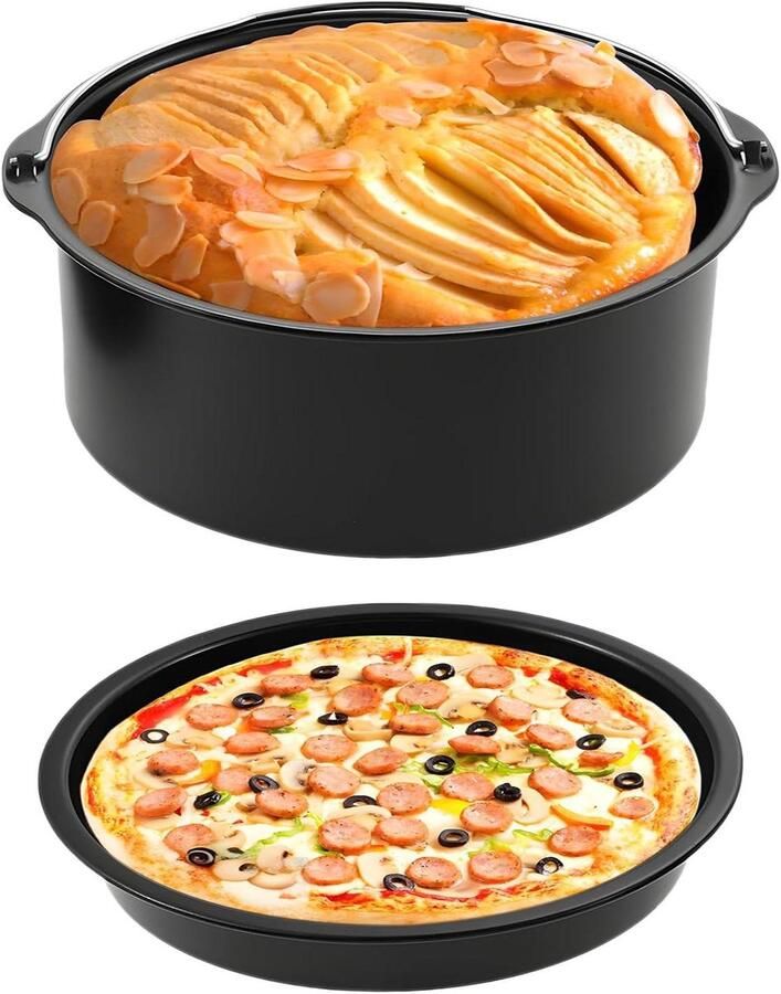 Heteluchtfriteuse Accessoires Bakvorm Set Lekker Bakken Antiaanbaklaag 18 cm Zwart