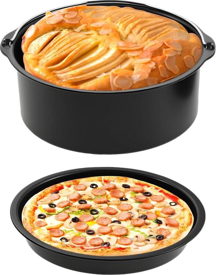 Heteluchtfriteuse Accessoires Bakvorm Set Lekker Koken Antiaanbaklaag 18 cm Diameter Zwart