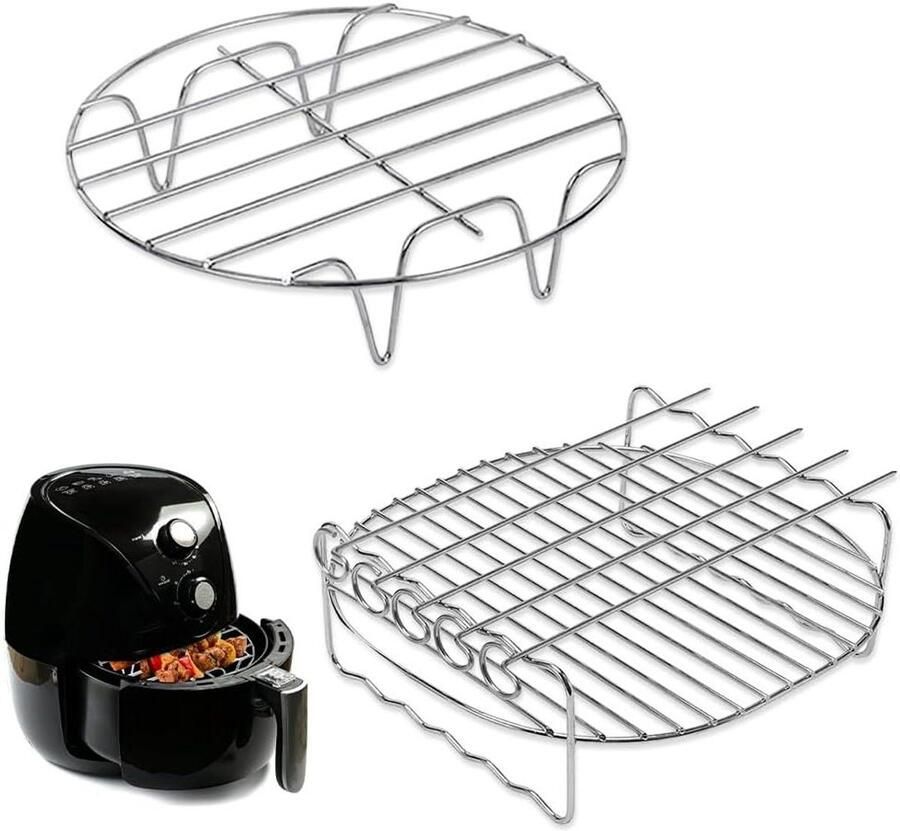 Heteluchtfriteuse Accessoires Grillrooster Spiesen Lekker Koken Roestvrij Staal 2 Stuks Zilverkleurig