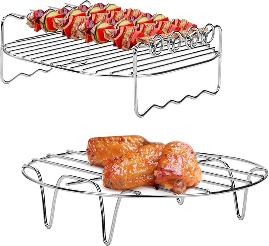 Heteluchtfriteuse Accessoires Grillrooster Stoomrek Veelzijdig Koken Dubbellaags RVS 7 Inch Set Zilver