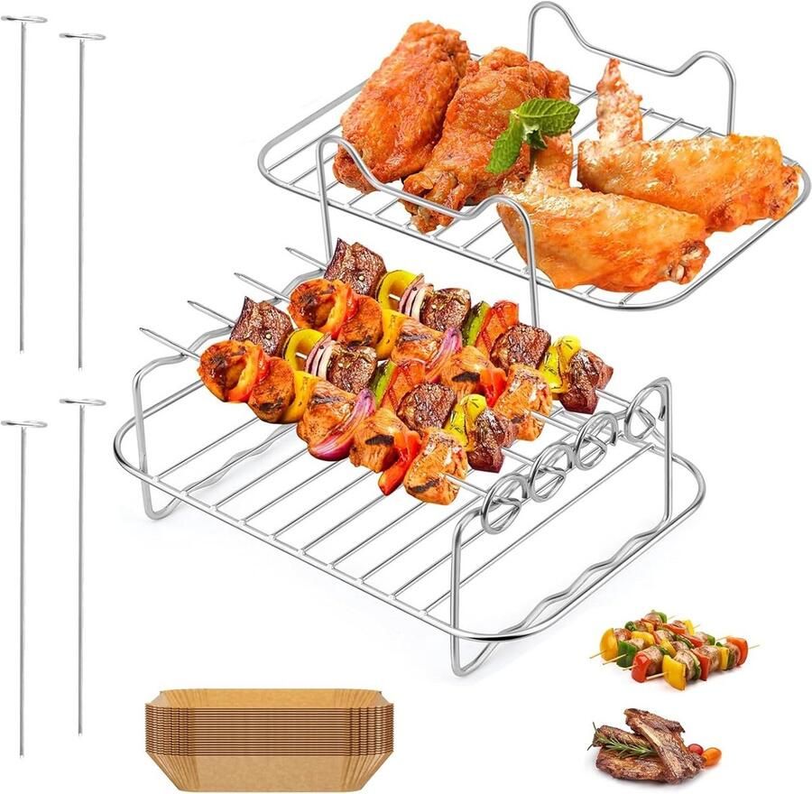 Heteluchtfriteuse Accessoires Grillrooster Stoomrek Veelzijdig Koken Roestvrij Staal 7 Inch Zilver