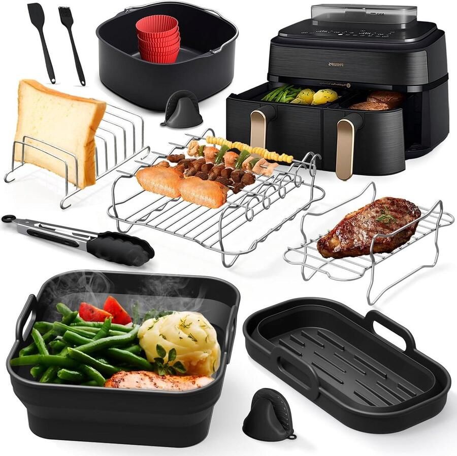 Heteluchtfriteuse Accessoires Siliconen Bakvorm Gezonder Koken Opvouwbaar Ontwerp 9 Liter Set Zwart