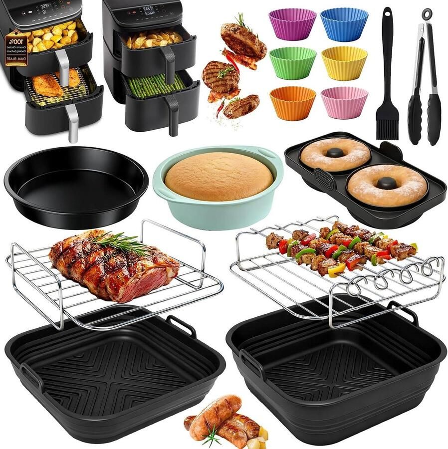 Heteluchtfriteuse Accessoires Set Airfryer Bakvormen Koken en Bakken Opvouwbaar en Vaatwasmachinebestendig 15 Delig Grijs