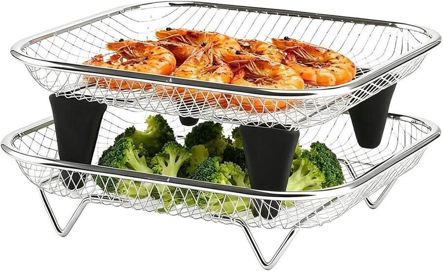 Heteluchtfriteuse Mand Airfryer Accessoire Gezond Koken Stapelbaar Ontwerp 4-6.5 Liter Zilver