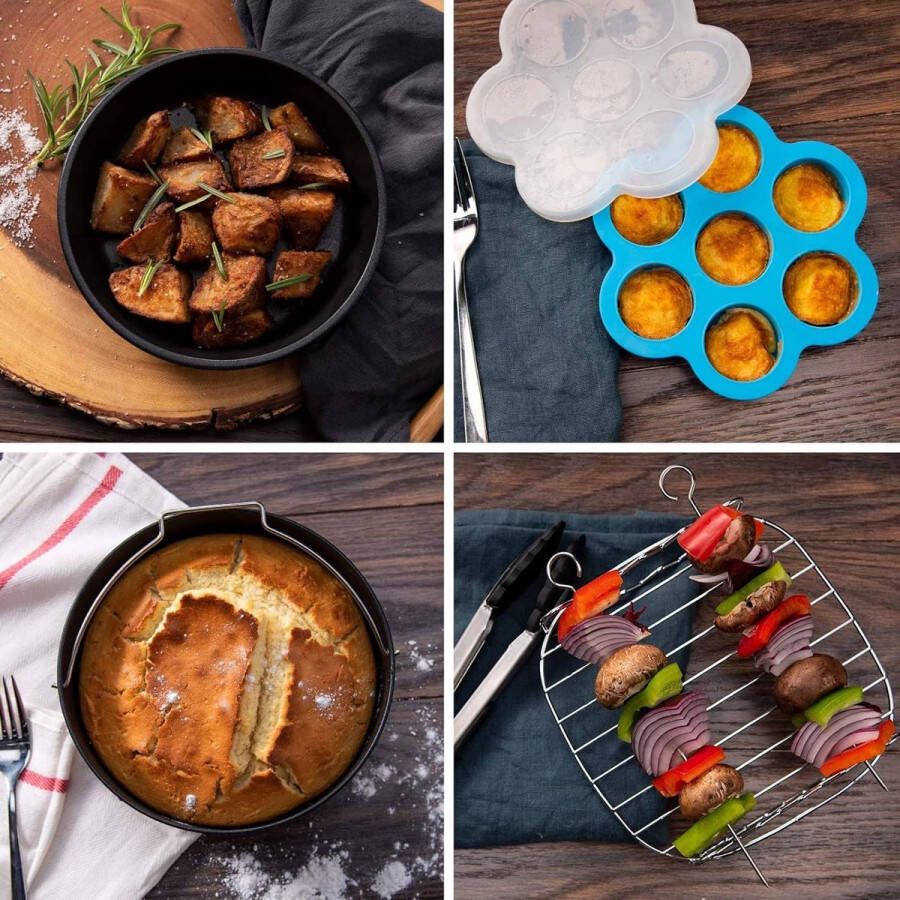 Heteluchtfriteuse accessoires zesdelige accessoireset voor 3 5 liter friteuse Air Fyer bakvorm pizza pan grillrooster dampenrek siliconenmat muffinvorm C137-6AC