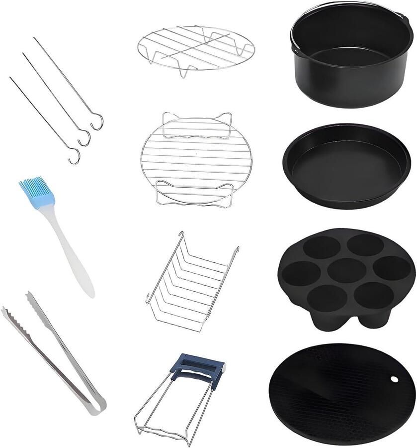 Heteluchtfriteuse Accessoireset Airfryer Onderdelen Bakken en Grillen 13 Delig 20 cm Zwart