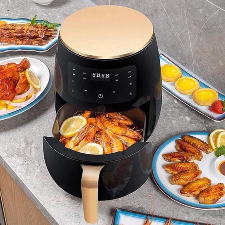 Heteluchtfriteuse Airfryer 4.5L- 1400W Intelligente Deep Air Fryer Heteluchtcirculatiekoker Smart Touch AirFryer Zwart
