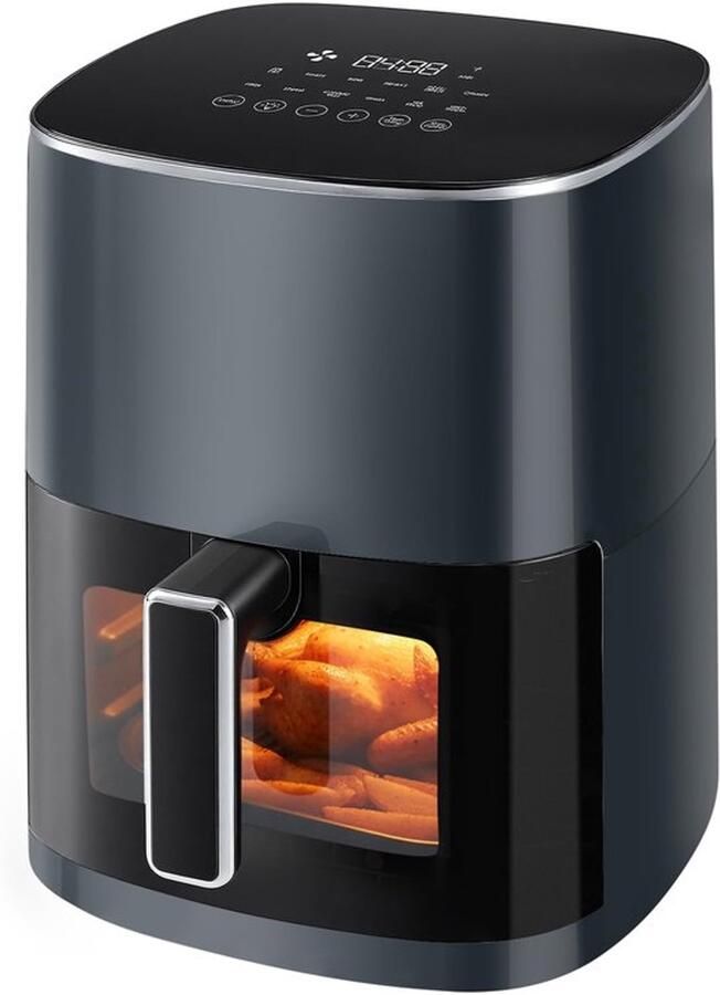 Heteluchtfriteuse airfryer 6 liter met kijkvenster 12-in-1 functies en touchscreen Air Fryer gezond vetvrij koken anti-aanbakmand vaatwasmachinebestendige manden voor 3-6 personen
