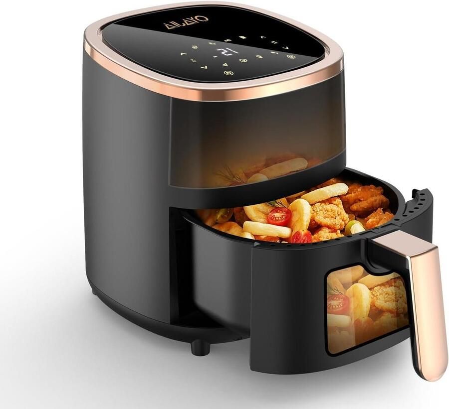 Heteluchtfriteuse Airfryer Compact Gezond Frituren Kijkvenster 34 Liter Zwart