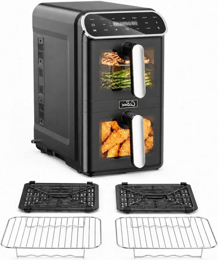 Heteluchtfriteuse Airfryer Dubbele Kamer Gezond Koken Twee Kamers Boven Elkaar 11 Liter Zwart