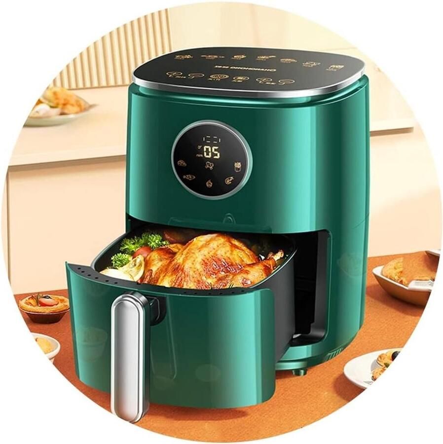 Heteluchtfriteuse Airfryer Elektrische Friteuse Gezond Koken Voedselveilige Materialen 6.0L Groen