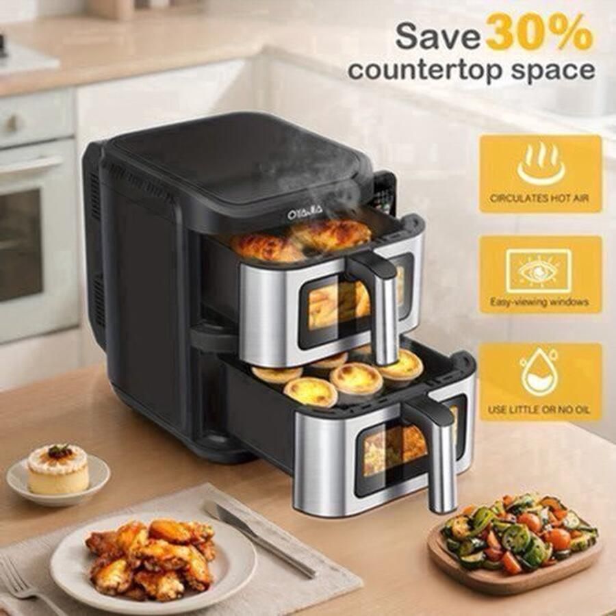 Heteluchtfriteuse – Airfryer – Friteuse – Luchtfriteuse – Digitale Oven – 11 Liter Capaciteit – Dubbele Mand met Cook & Sync Systeem