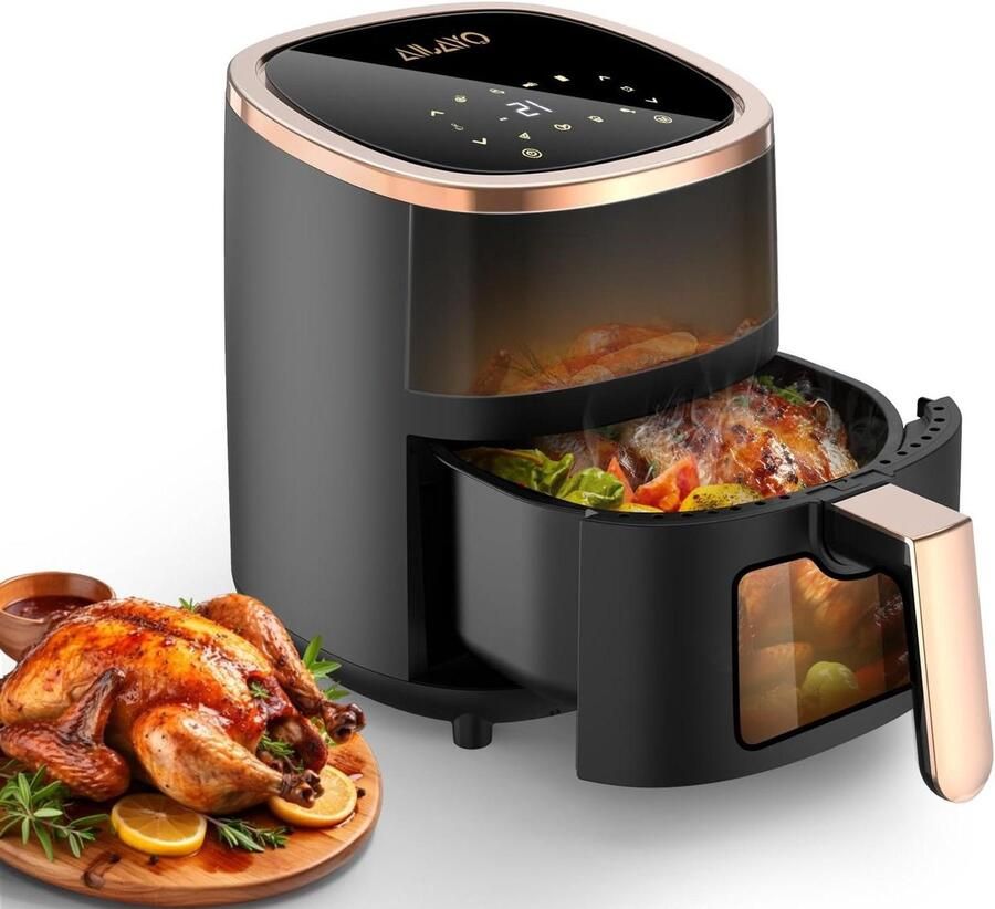 Heteluchtfriteuse Airfryer Frituurpan Gezond Koken 8 Programma's Touchscreen 6 Liter Zwart