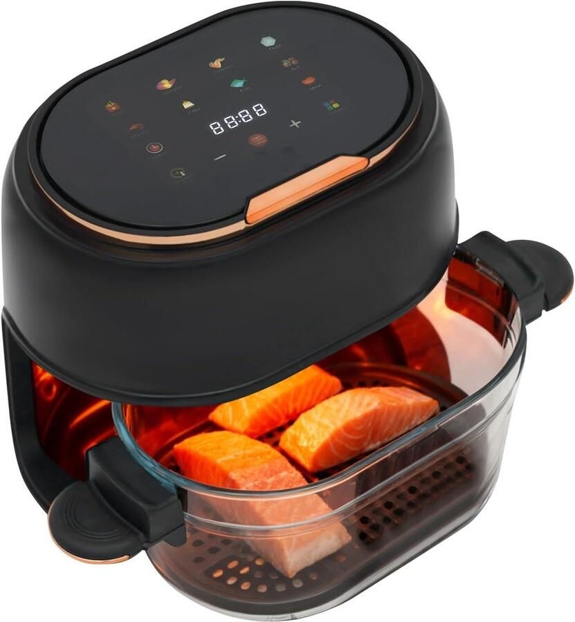 Heteluchtfriteuse Airfryer Gezond Koken Glazen Reservoir 4 Liter Zwart