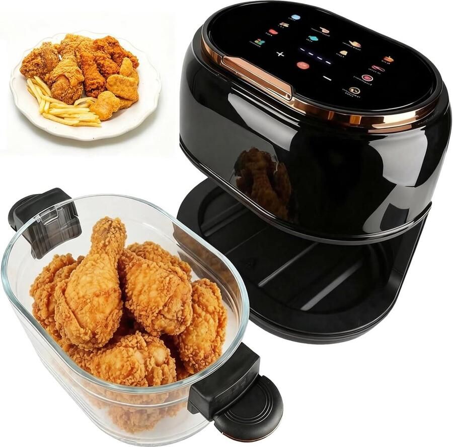 Heteluchtfriteuse Airfryer Frituurpan Gezond Koken Glazen Mand Zichtvenster 5 Liter Zwart