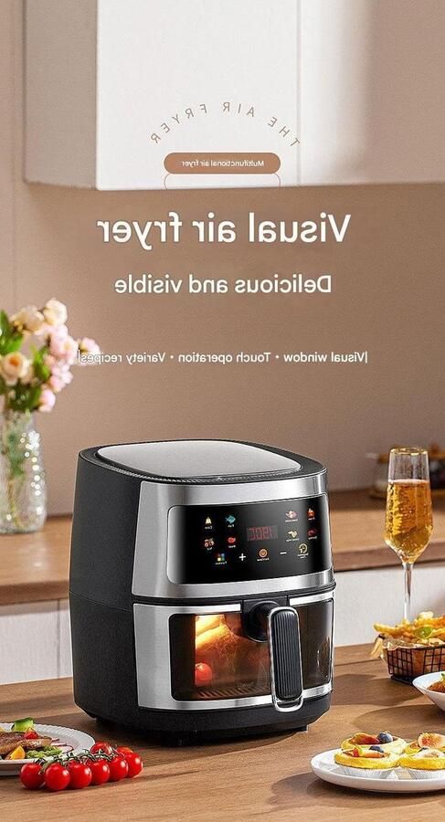 Heteluchtfriteuse Airfryer Frituurpan Gezond Koken Groot Zichtvenster 7 Liter Zwart