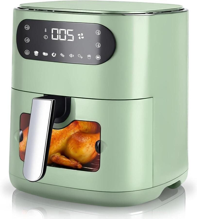 Heteluchtfriteuse Airfryer Frituurpan Gezond Koken Kijkvenster Controle 6 Liter Groen