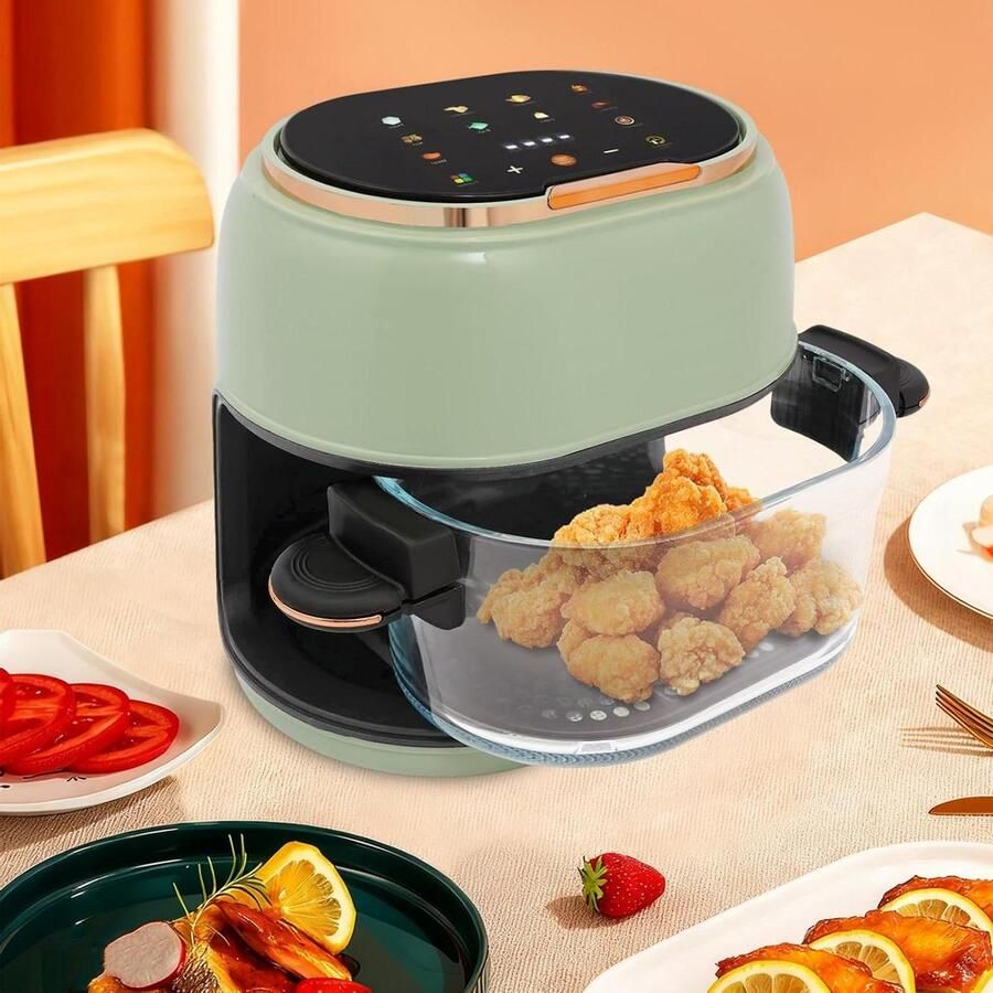 Heteluchtfriteuse Airfryer Frituurpan Vetarm Koken Met Kijkvenster 4 Liter Groen