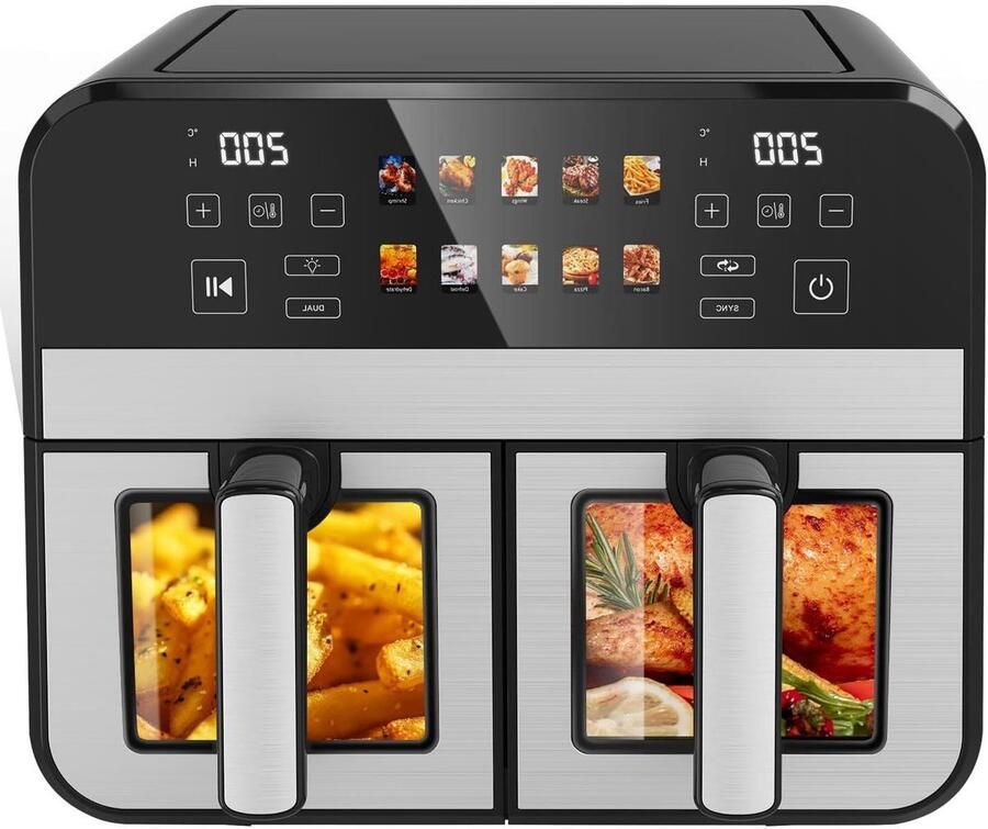 Heteluchtfriteuse Airfryer Gezond Koken Dubbele Lade 10 Liter Zwart