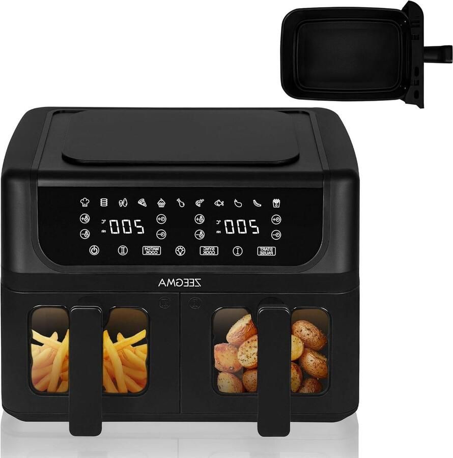 Heteluchtfriteuse Airfryer Gezond Koken Dubbele Lades 9 Liter Zwart