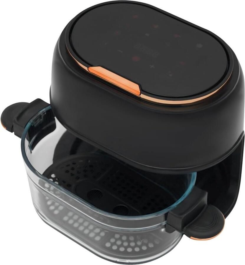 Heteluchtfriteuse Airfryer Gezond Koken Glazen Mand Touchscreen 4 Liter Inhoud Zwart