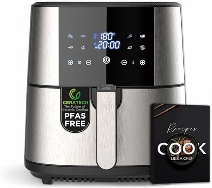 Heteluchtfriteuse Airfryer Gezond Koken Keramische Coating 6 Liter Zilver