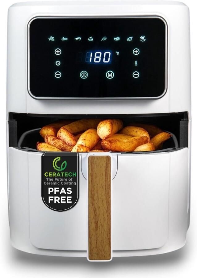Heteluchtfriteuse Airfryer Gezond Koken Keramische Coating 6.9 Liter Wit