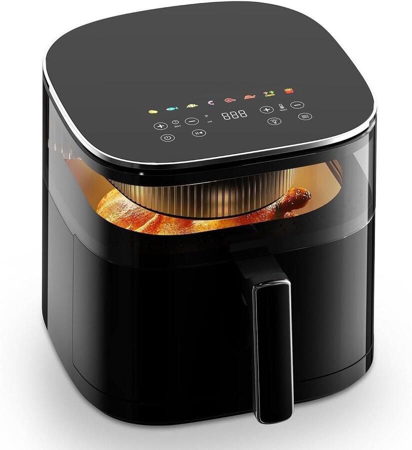 Heteluchtfriteuse Airfryer Gezond Koken Met Kijkvenster 5.7 Liter Zwart