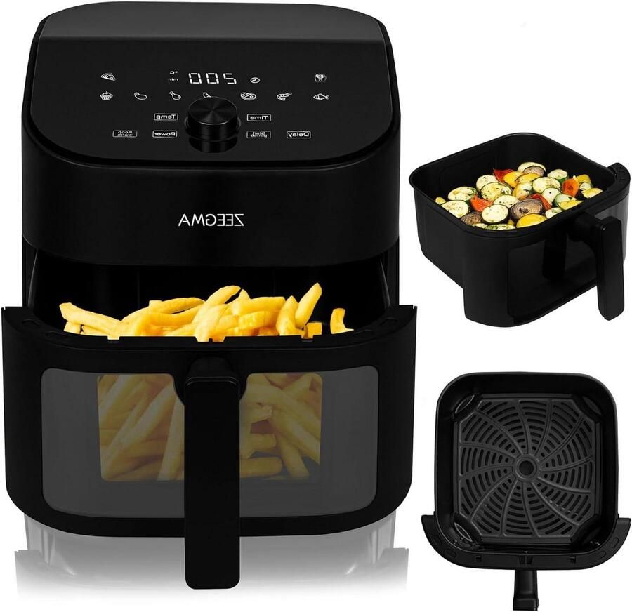 Heteluchtfriteuse Airfryer Gezond Koken Snelle Opwarming 6.5 Liter Zwart