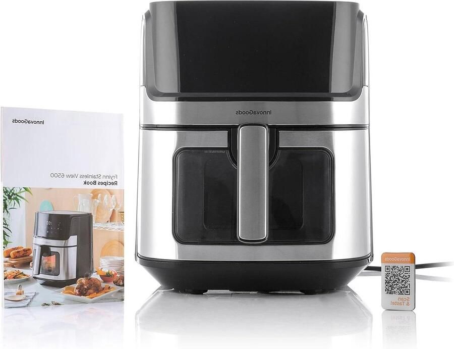 Heteluchtfriteuse Airfryer Gezond Koken Transparant Venster 6.5 Liter Zwart RVS