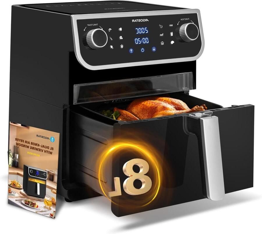Heteluchtfriteuse Airfryer Gezond Koken XXL Capaciteit 8 Liter Zilver