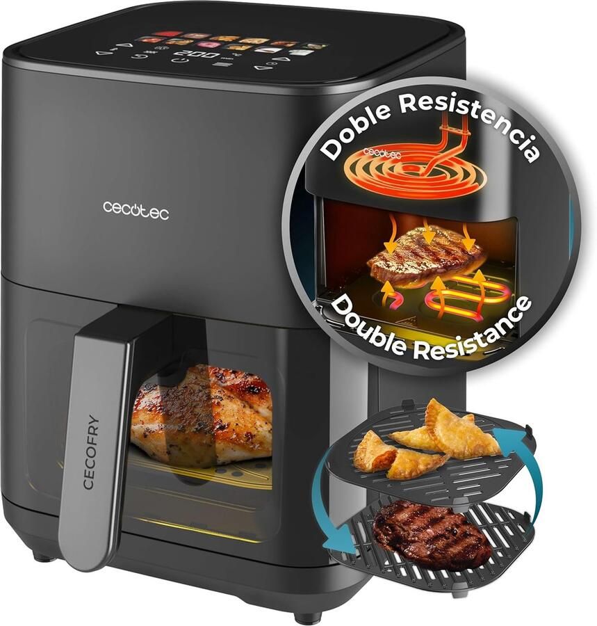 Heteluchtfriteuse Airfryer Grill Gezond Koken Dubbele Weerstand 4 Liter Inox