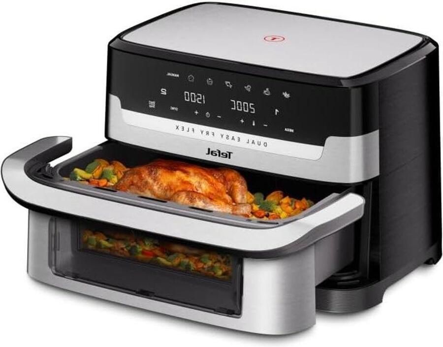 Heteluchtfriteuse Airfryer Grote maaltijden bereiden Dubbele zone of GiantZone 9 Liter Zwart
