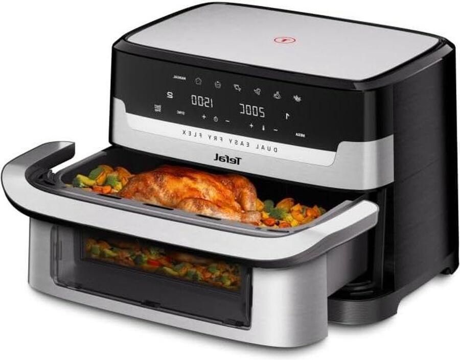 Heteluchtfriteuse Airfryer Grote maaltijden bereiden Flexibele 2-in-1 zone 9 Liter Zwart