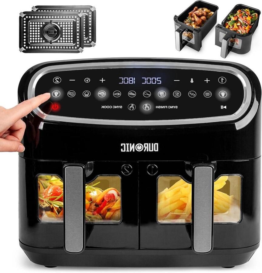 Heteluchtfriteuse Airfryer Lades Gezond Koken Dubbele Kookzones 9 Liter Capaciteit Zwart Zilver