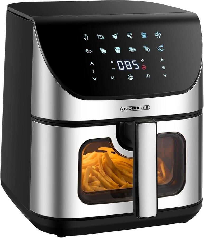 Heteluchtfriteuse Airfryer Mini-oven Gezond Koken 12 Programma's 8 Liter Zilver Zwart