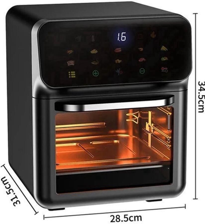 Heteluchtfriteuse – Airfryer Oven 10L 1350W 360° Circulatie 80°C tot 230°C Airfryer Zonder Olie Touchscreen Kijkvenster Automatisch Uitschakelen Zwart