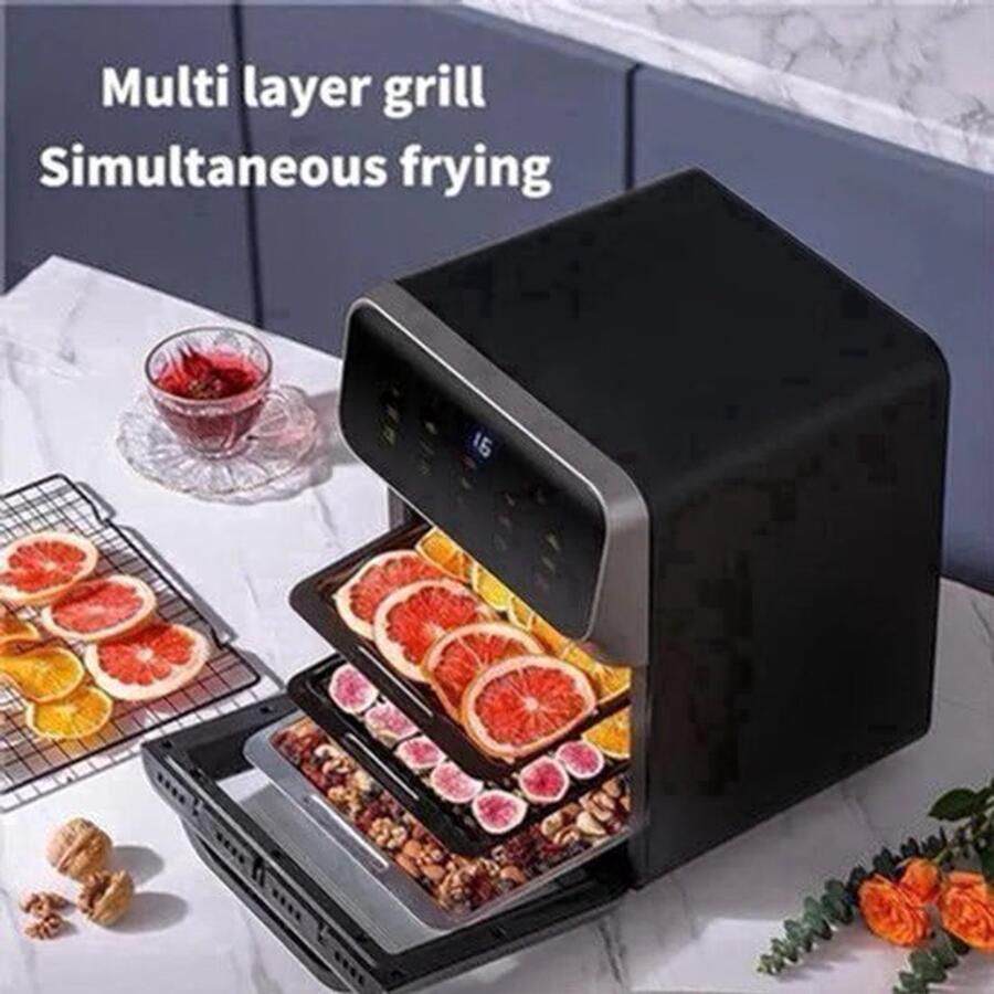 Heteluchtfriteuse – Airfryer Oven 12L 1350W LED Touchscreen Olievrije Heteluchtfriteuse Multifunctioneel Convectoroven Kijkvenster Grote Capaciteit Zwart