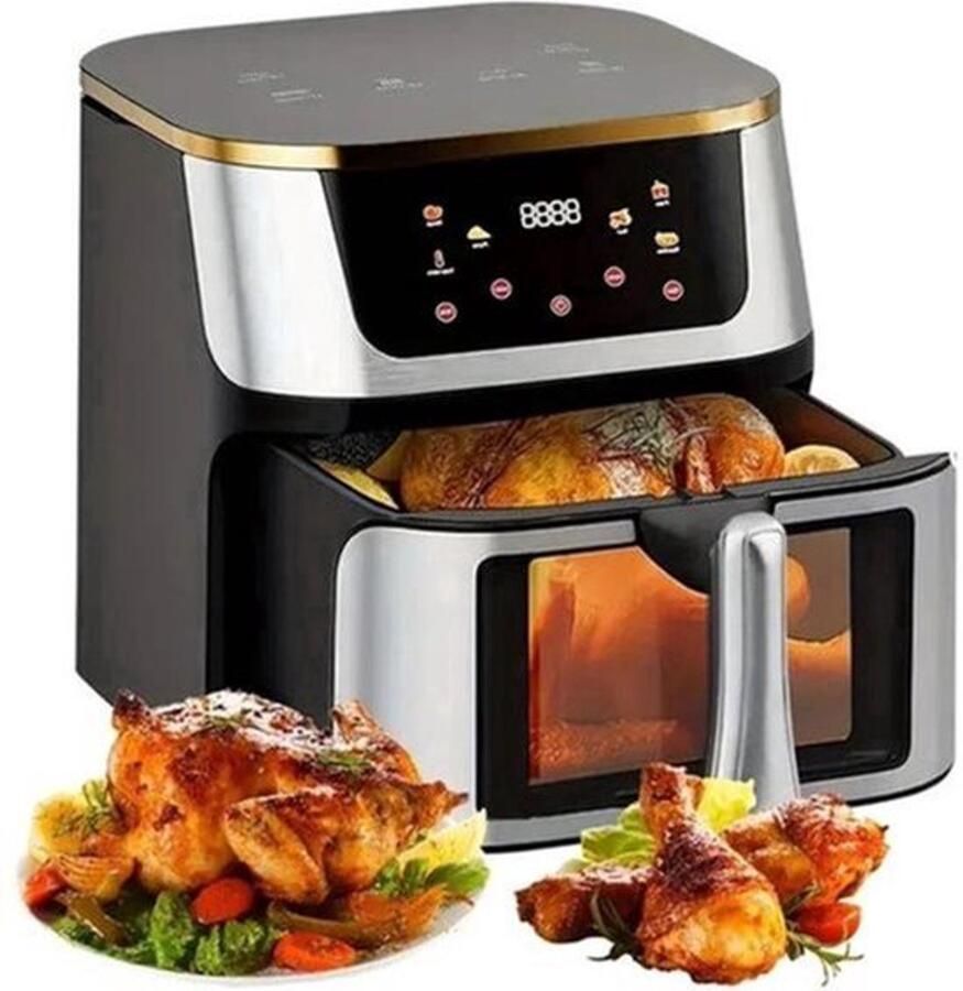 Heteluchtfriteuse – Airfryer Oven 12L 2000W Touch Display Airfryer Zonder Olie Kijkvenster RVS Hoge Temperatuur Zwart
