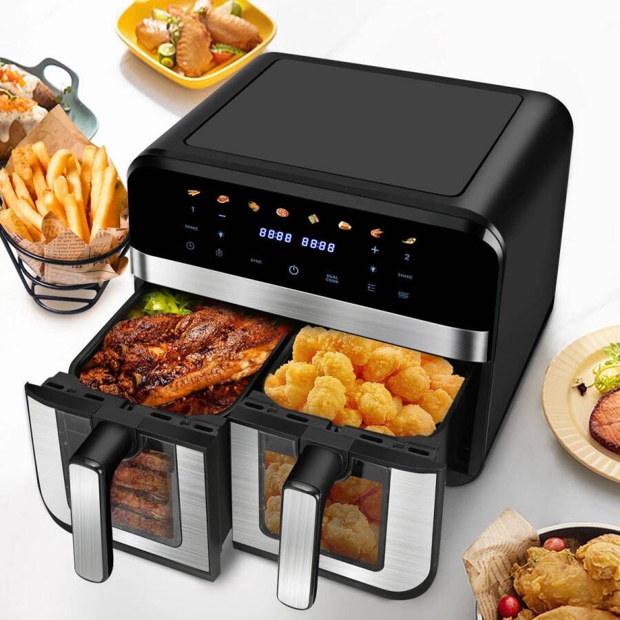 Corenia Heteluchtfriteuse – Airfryer Oven 15L Dubbele Zones 2600W 240V 8 Programma s Dubbele Mand XL -Touch Bedieningspaneel Kijkvenster Zwart