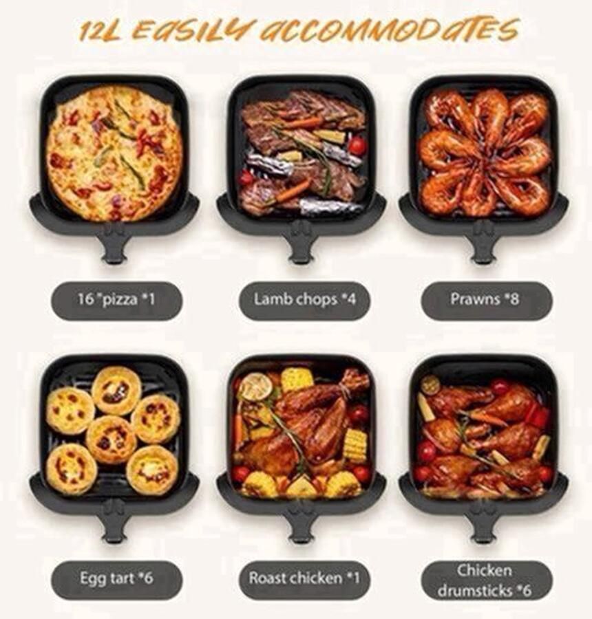 Heteluchtfriteuse – Airfryer Oven 8L 1400W Airfryer Zonder Olie LED Touchscreen Kijkvenster RVS Hoge Temperatuur Zwart