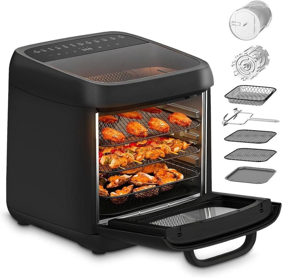 Heteluchtfriteuse Airfryer Oven Gezond Koken Dubbele Kijkvensters 12 Liter Zwart